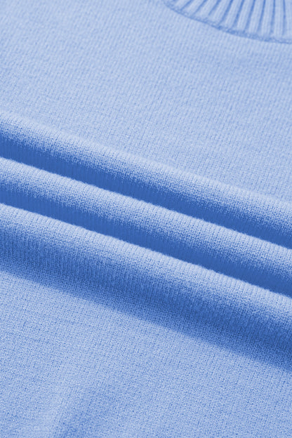 Bright Green Solid Color Ribbed Trim Round Neck Ruffle Short Sleeve Sweater