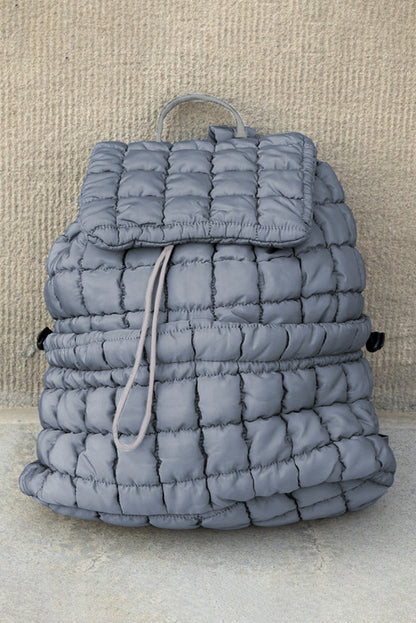 Dusk Blue Solid Flapped Quilted Puffer Backpack