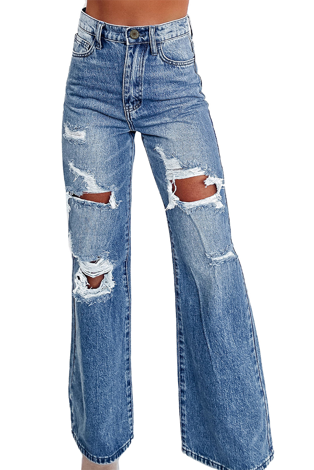 Ashleigh Blue Acid Wash Distressed Wide Leg High Waist Jeans