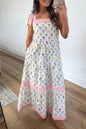 Multicolour Floral Print Striped Detail Knot Straps Maxi Dress
