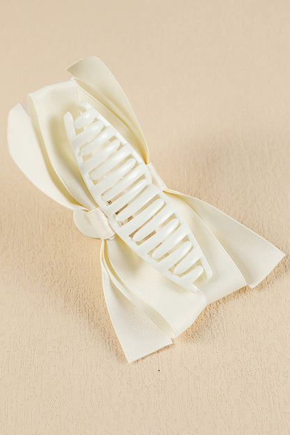 Light French Beige Solid Color Ribbon Bow Decor Hair Clip