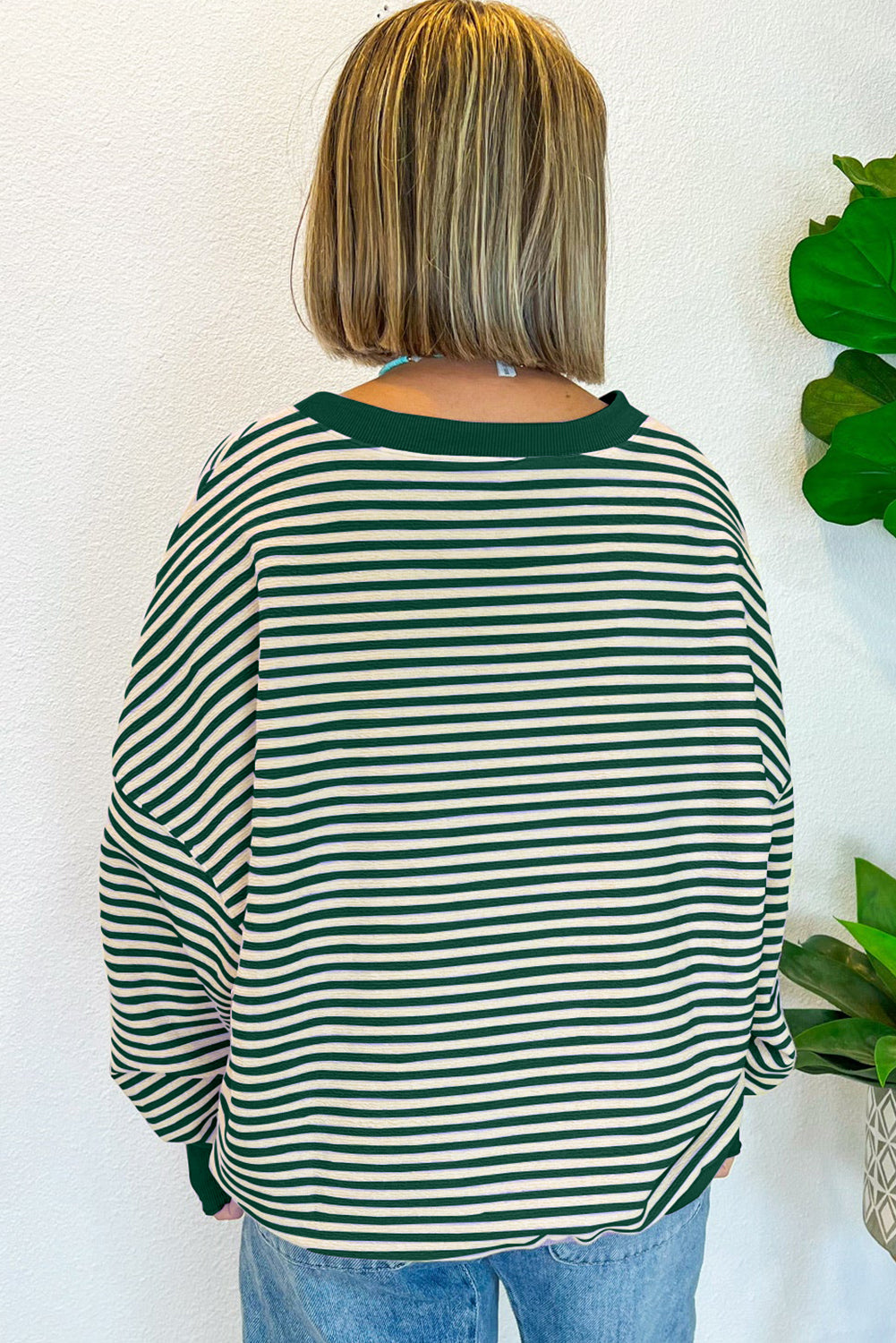 Black Stripe Drop Shoulder Long Sleeve Top