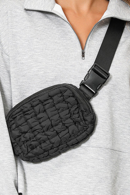 White Quilted Puffer Belt Zipper Crossbody Bags