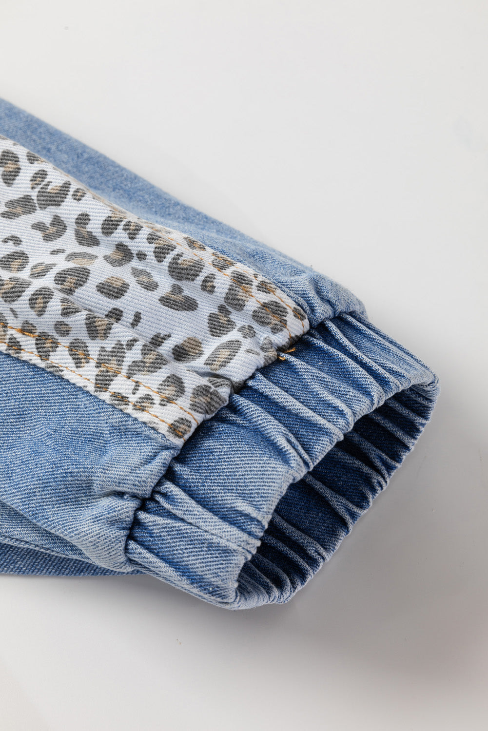 Beau Blue Leopard Patchwork Plus Size Denim Jacket