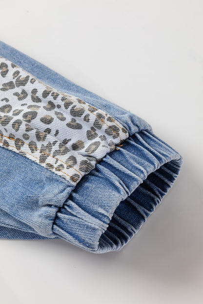 Beau Blue Leopard Patchwork Plus Size Denim Jacket