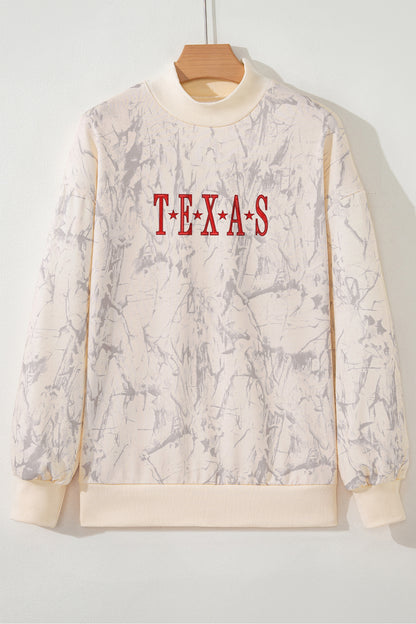 Khaki TEXAS Embroidered Camo Mock Neck Sweatshirt