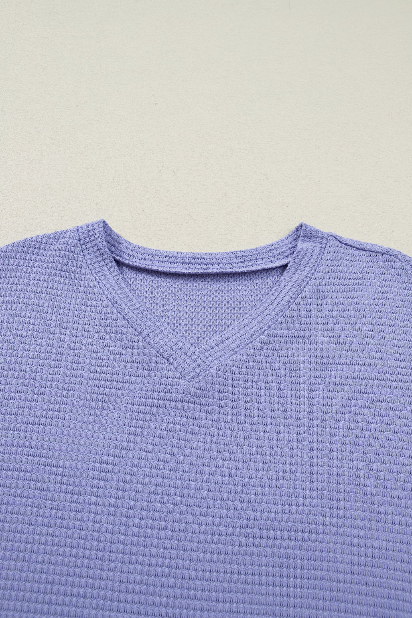 Clearly Aqua Waffle V Neck Short Sleeve Knit Top