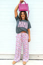Medium Grey MAMA Letter Graphic Tee Camouflage Print Loose Pant Set