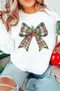 Beige Plaid Bow Graphic Christmas Crewneck Sweatshirt