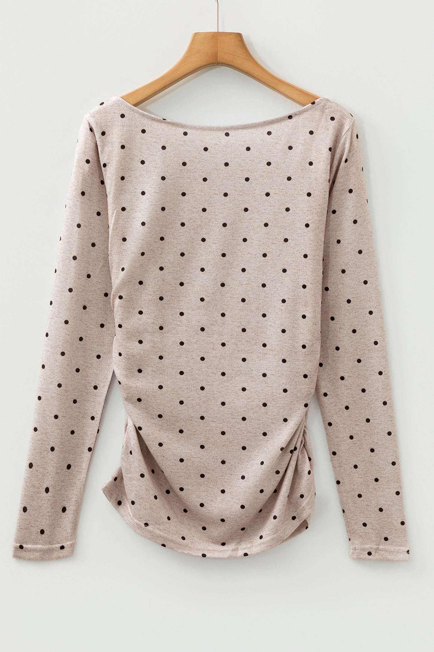 Dark Brown Polka Dot Boat Neck Knit Long Sleeve T Shirt