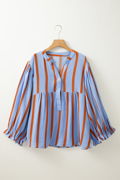 Orange Stripe Crinkle Ruffle Sleeve Loose Top