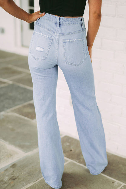 Beau Blue Vintage Light Wash Distressed Flare Jeans