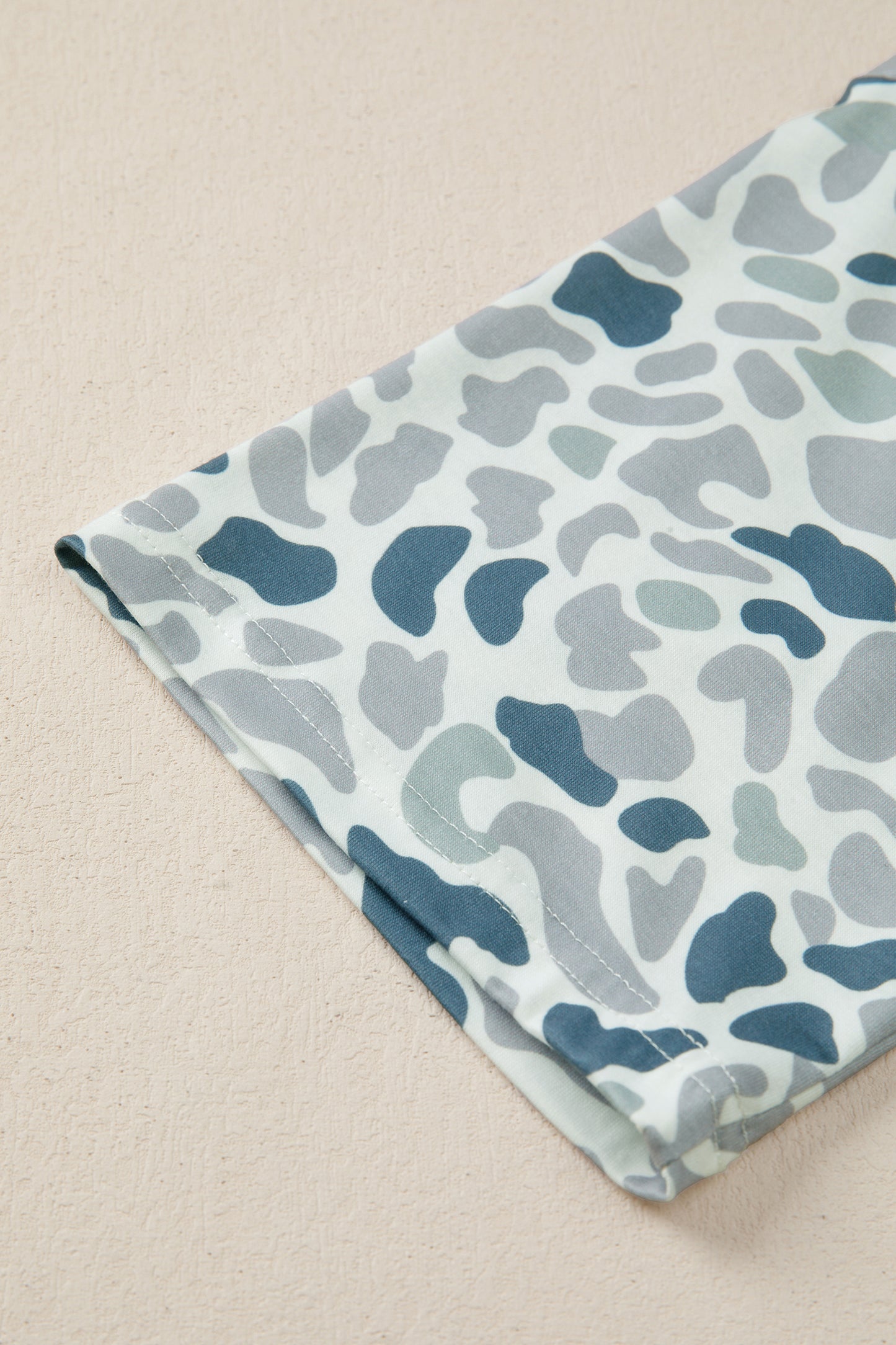 Gray Camouflage Print Single Chest Pocket V Neck Tee