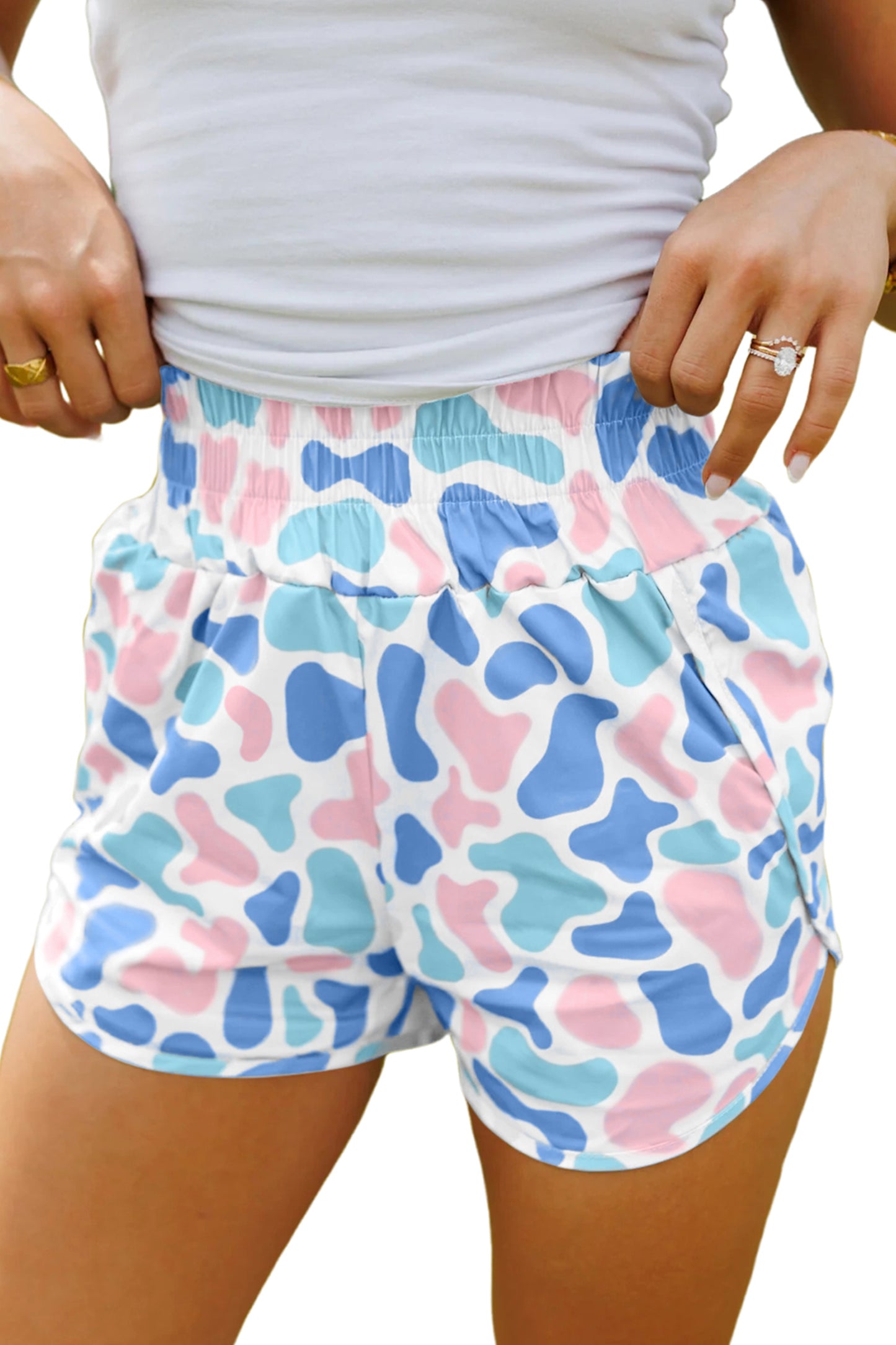 Multicolour Camouflage Print Shirred High Waist Athleisure Shorts