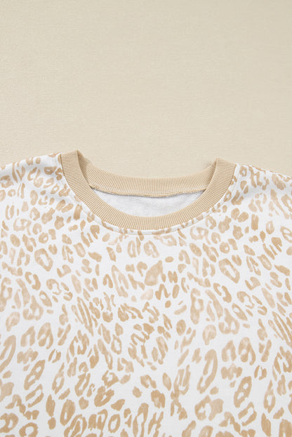 Khaki Plus Size Ruffle Arm Leopard Sweatshirt