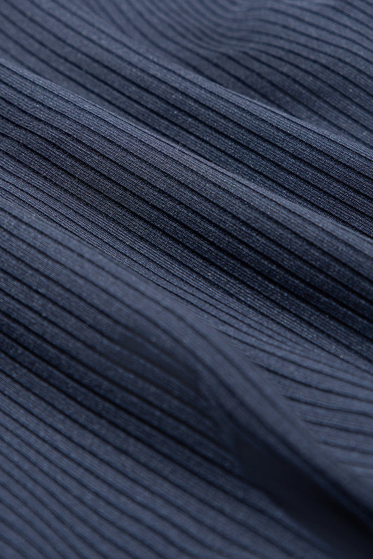 Navy Blue Color Block Edge Ribbed Pocketed Lined Athletic Dress