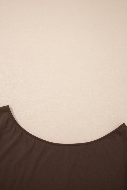 Coffee Plus Size Solid Color Asymmetric Neck Short Sleeve Blouse