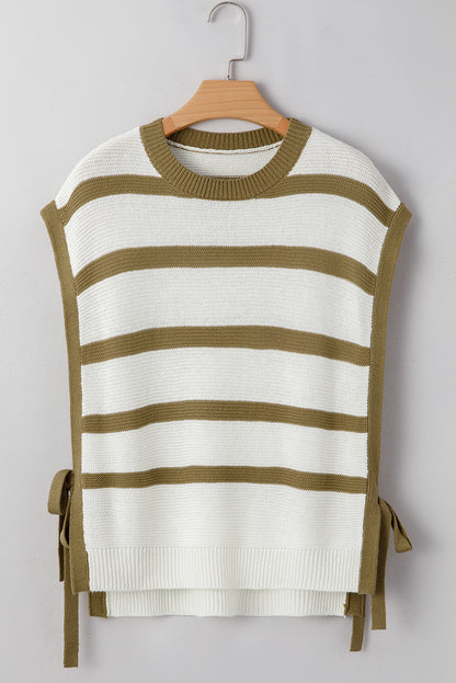 Khaki Stripe Side Tie Loose Knitted Top