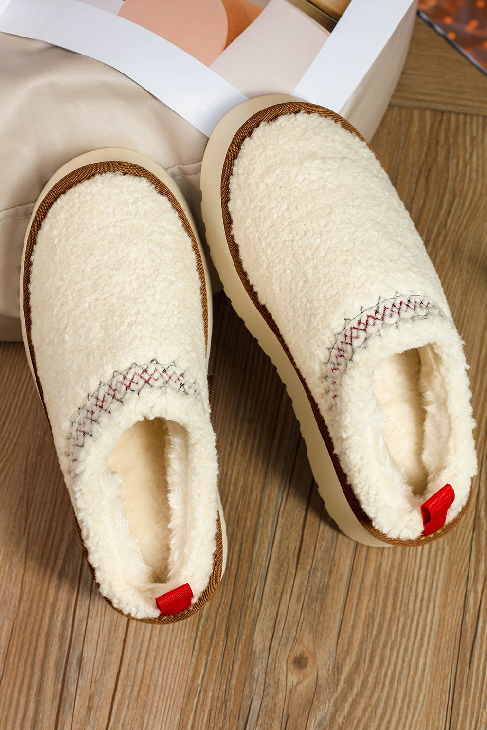 Chestnut Suede Contrast Plush Thick Sole Slippers