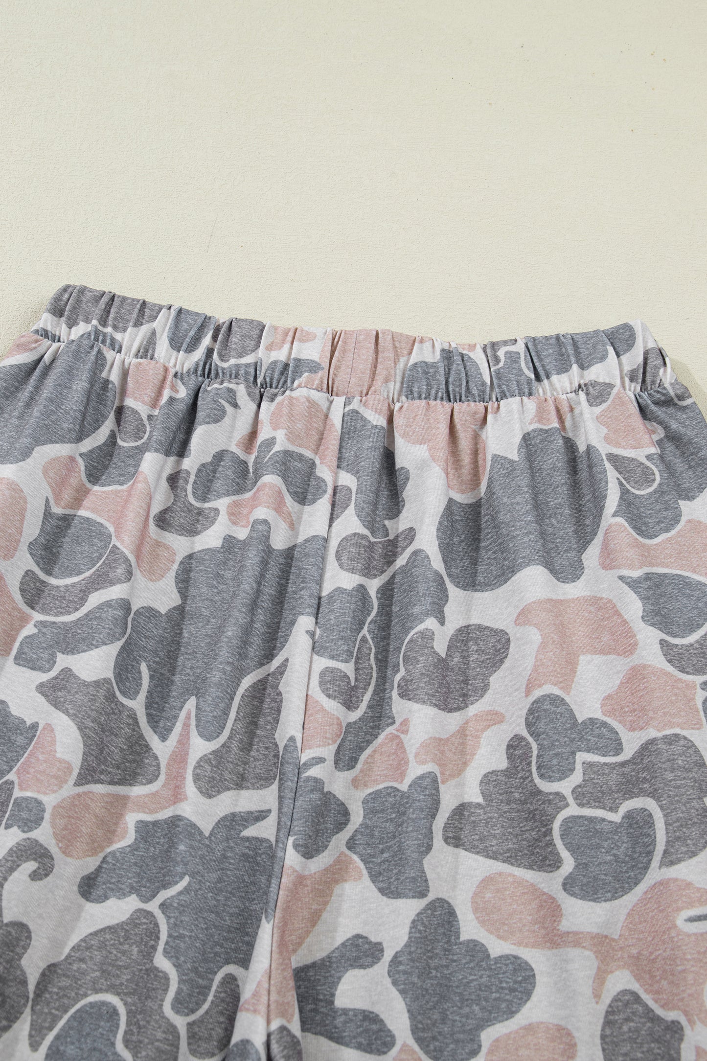 Multicolour Camouflage Short Sleeve Top and High Waist Wide Leg Pants Set
