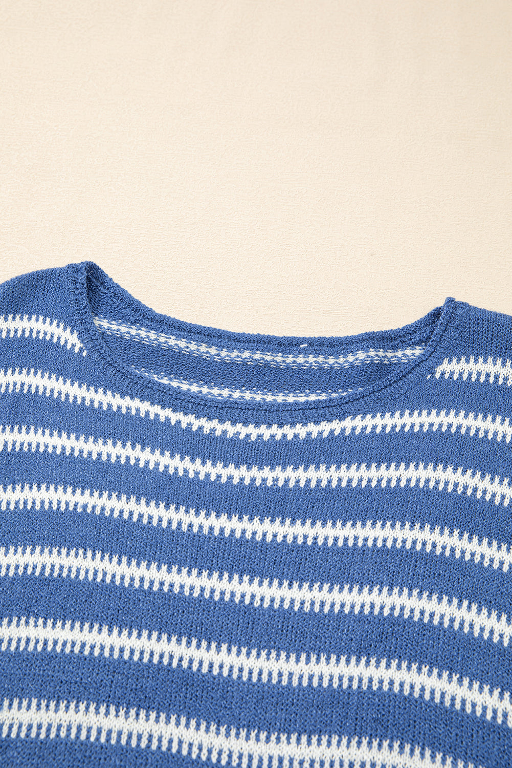 Sky Blue Striped Drop Shoulder Plus Size Sweater