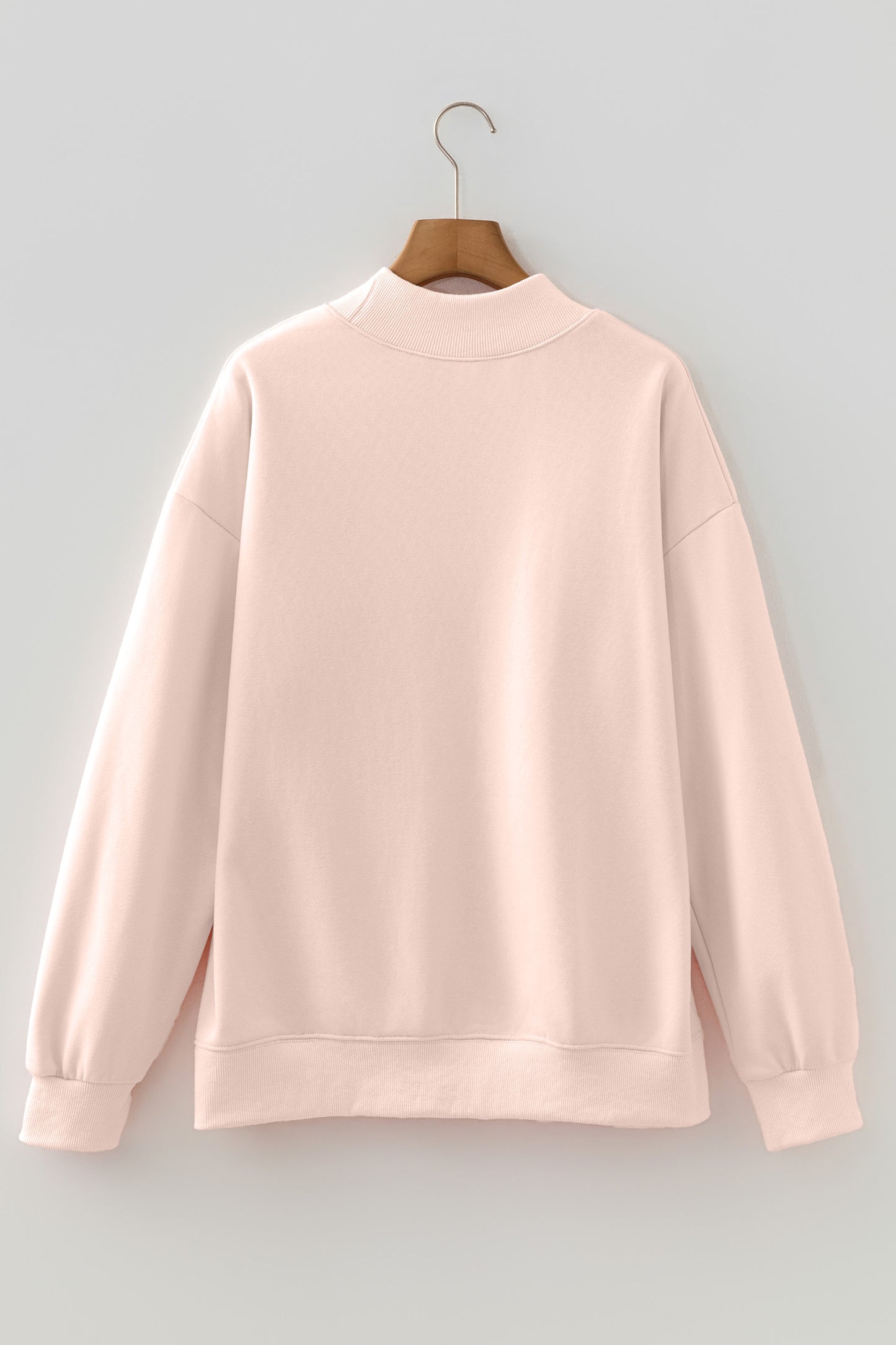 Bright Pink Oversize Blessed Embroidered Mock Neck Sweatshirt
