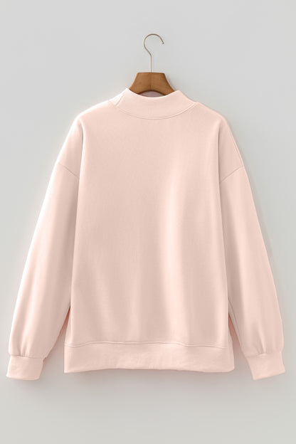 Bright Pink Oversize Blessed Embroidered Mock Neck Sweatshirt