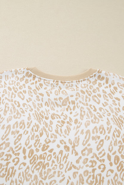 Khaki Plus Size Ruffle Arm Leopard Sweatshirt