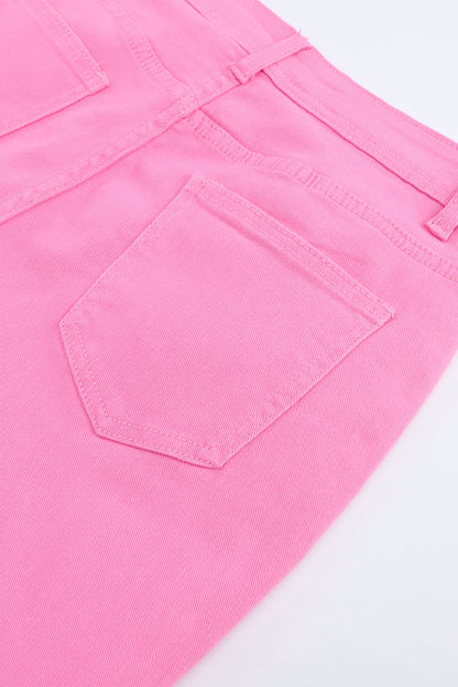 Pink Vintage High Waist Flare Leg Ripped Raw Hem Jeans