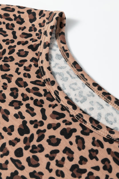 Brown Leopard Loose Tee Drawstring Waist Barrel Pants Set