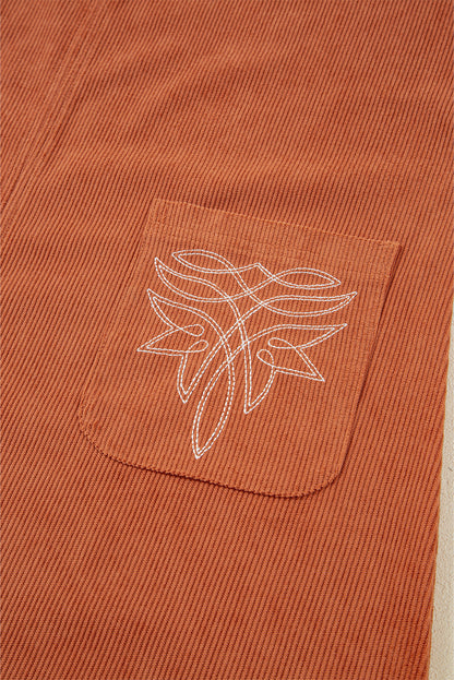 Gold Flame Corduroy Embroidered Patch Pocket Sleeveless Mini Dress