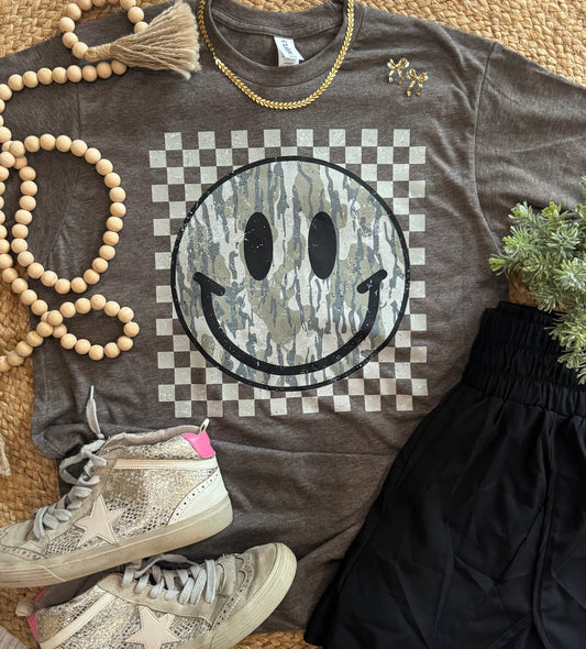 Camo Checkard Smiley Face Tee