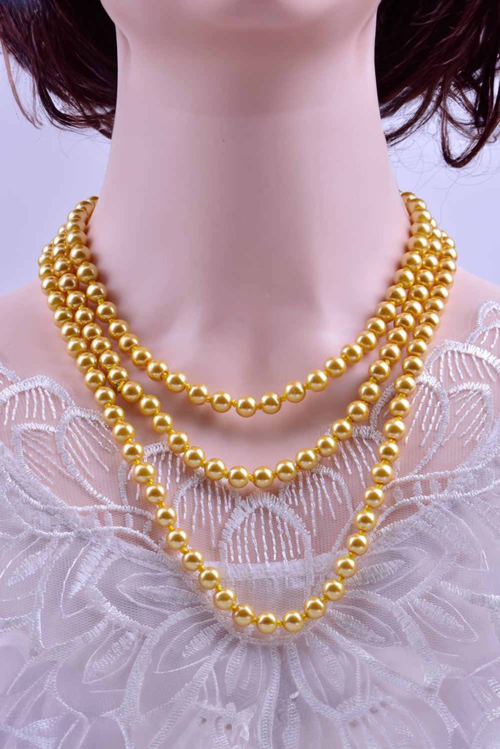 Gold 3 Layered Beads Chunky Statement Necklace