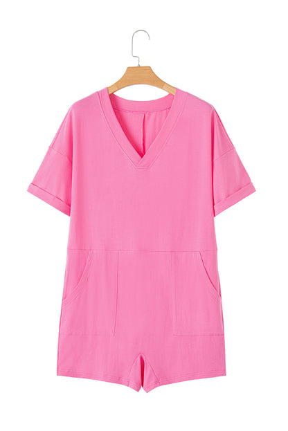 Myosotis Loose Half Sleeve V Neck Plain Romper