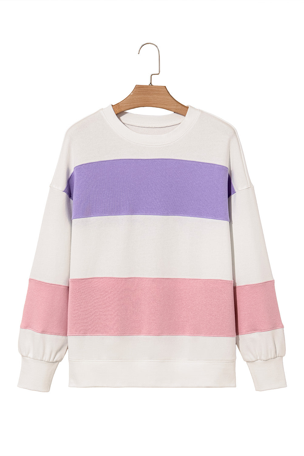 Beige Colorblock Patchwork Drop Shoulder Crewneck Sweatshirt