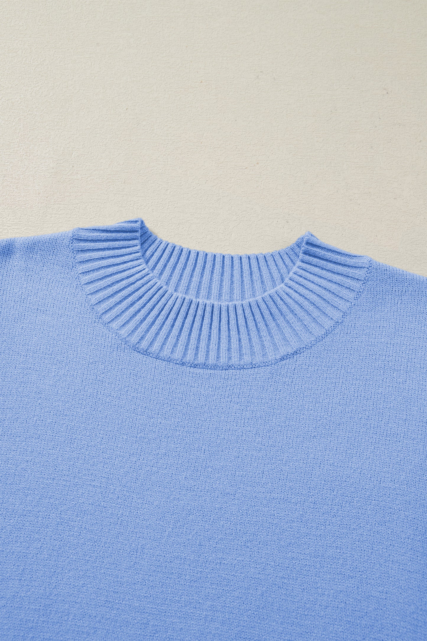 Bright Green Solid Color Ribbed Trim Round Neck Ruffle Short Sleeve Sweater