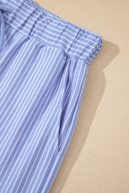 Purple Stripe Dolman Sleeve Polo Shirt and Drawstring Shorts Set