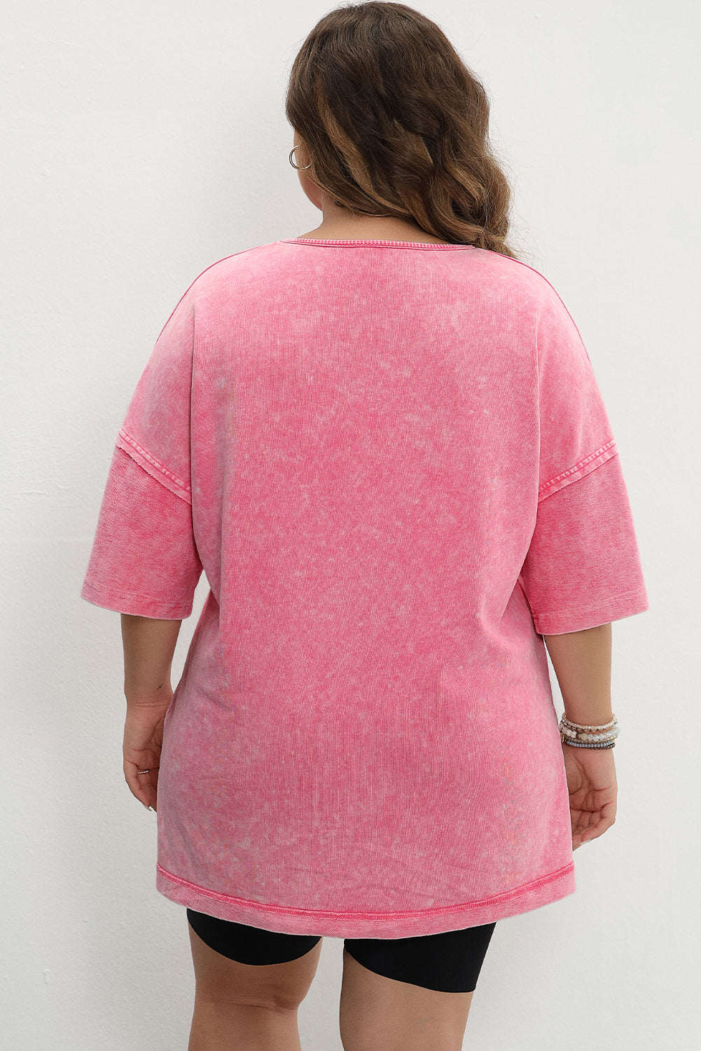 Orchid Petal Mineral Wash Drop Sleeve Patchwork Plus Size Tee