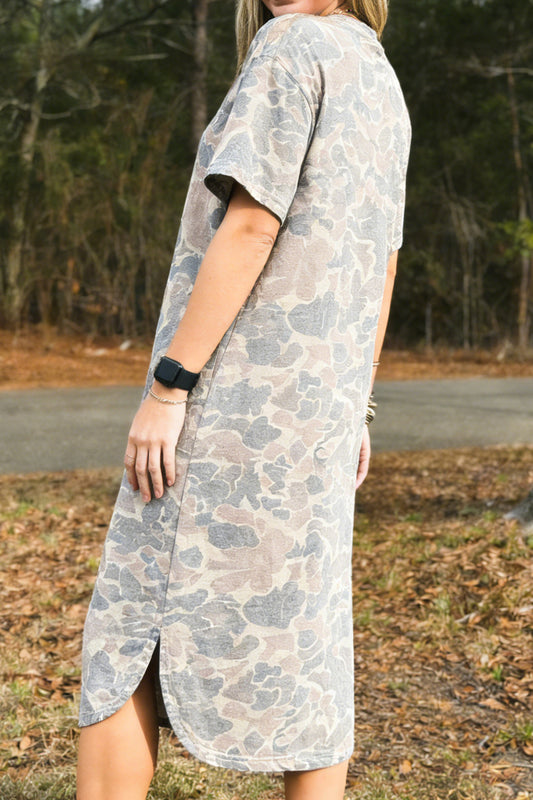 Multicolour Camouflage Long Tee Dress