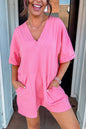 Myosotis Loose Half Sleeve V Neck Plain Romper