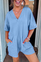 Myosotis Loose Half Sleeve V Neck Plain Romper