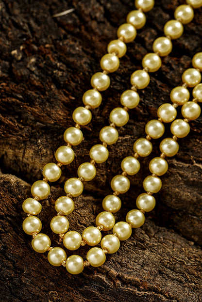 Gold 3 Layered Beads Chunky Statement Necklace