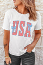 White USA Patriotic Letter Print Summer Casual T Shirt