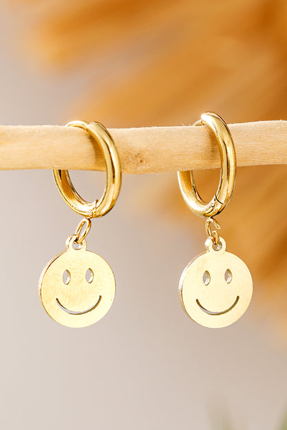 Gold Smile Face Alloy Dangle Earrings