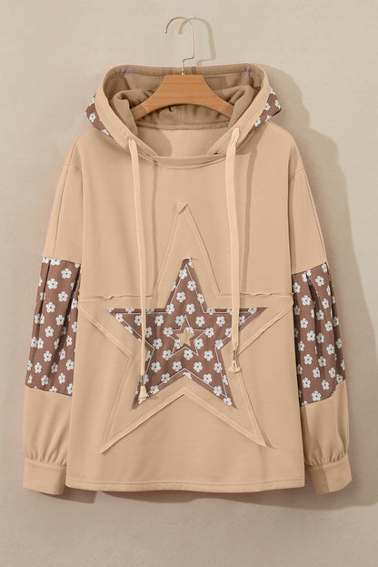 Delicacy Floral Patchwork Star Pattern Drawstring Hoodie