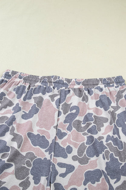 Multicolour Plus Size Camouflage Print Casual Tee and Shorts Set