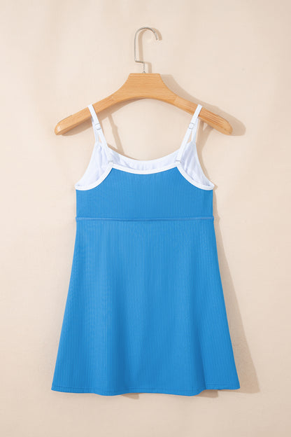 Navy Blue Color Block Edge Ribbed Pocketed Lined Athletic Dress