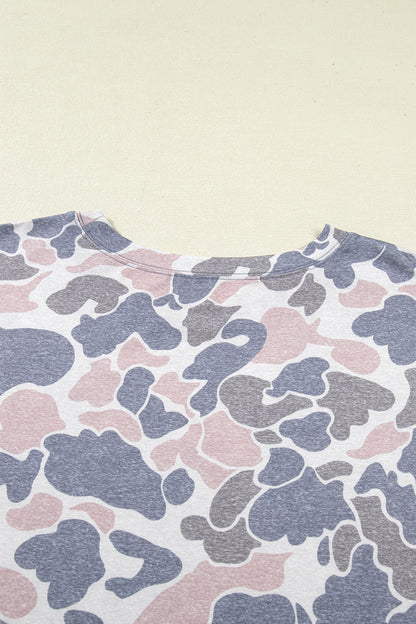 Multicolour Plus Size Camouflage Print Casual Tee and Shorts Set