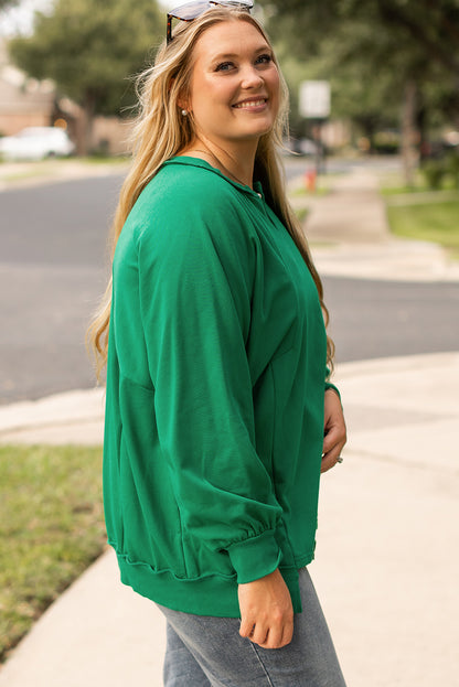 Bright Green Exposed Seam Notched Neck Plus Size Sweatshirt