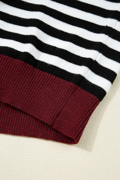 Black Striped Colorblock Patchwork Long Sleeve Sweater